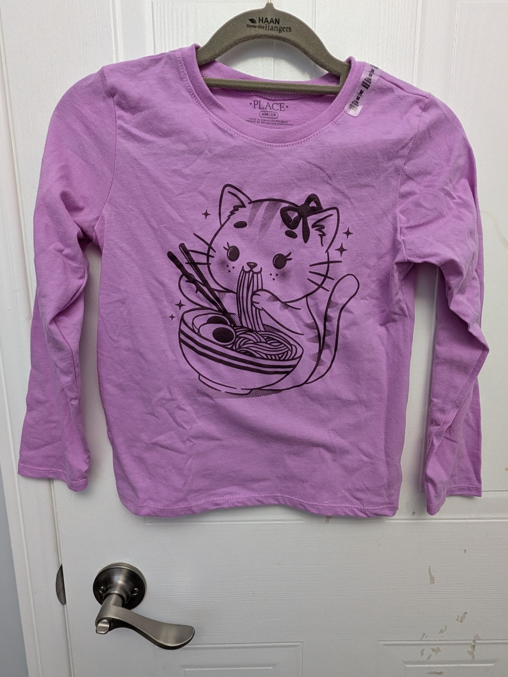 Children's Place Long-Sleeve Tee with Cat Ramen Graphic, Size Medium 7-8